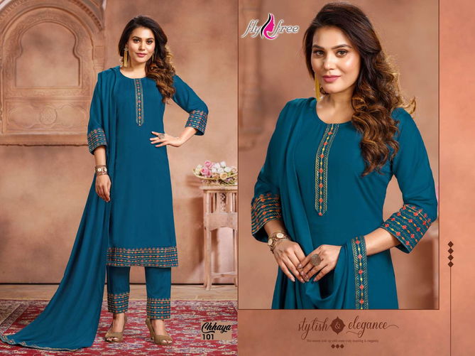 Fly Free Chhaya New Exclusive Wear Heavy Rayon Ready Made Salwar Suit Collection